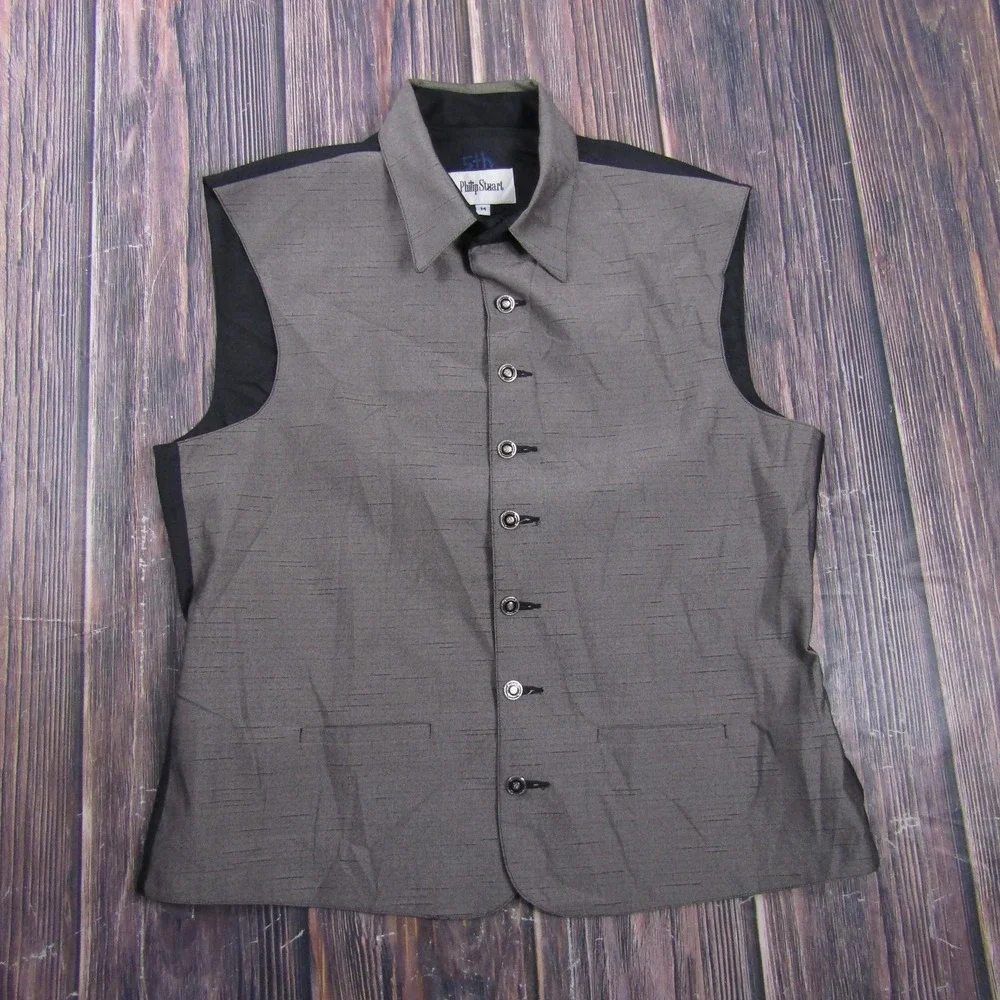 Suit Vest Philip Stuart‎ Mens M Gray Solid 3 Piece Elastic Waist Formal Business